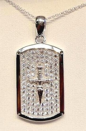 Brand New Sterling Silver/Dia Cross Medal Pendant w/Chain - Picture 2 of 2