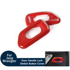 For Jeep JK Wrangler 2010-17 Door Handle Lock Switch Button Cover Trim Red 2 Pcs