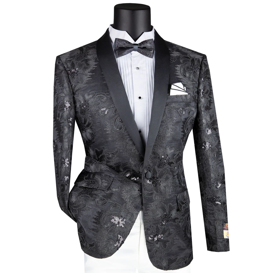 Blazer ajustado bordado cachemir VINCI para hombre con pajarita XS-5XL, 6 colores - NUEVO Foto 2 de 4