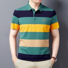 ZONBAILON Men's Stripe Versatile Fashion Soft Polo Shirt Summer Short Sleeve