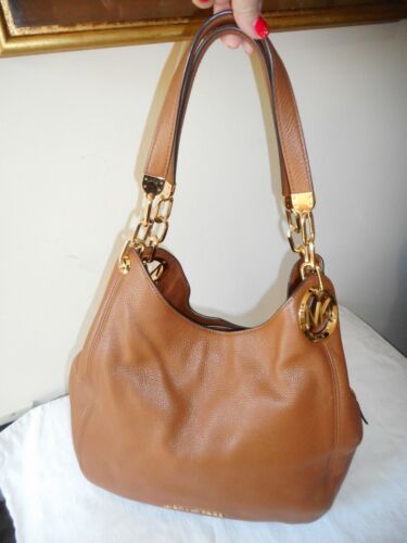 $498 MICHAEL KORS Brown Leather Gold Chain LARGE Purse Handbag DUSTBAG INCL  | eBay