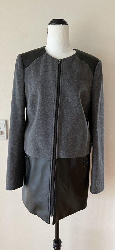 BETTINA LIANO Grey Mid Length Wool Blend & Peather Coat Size 10