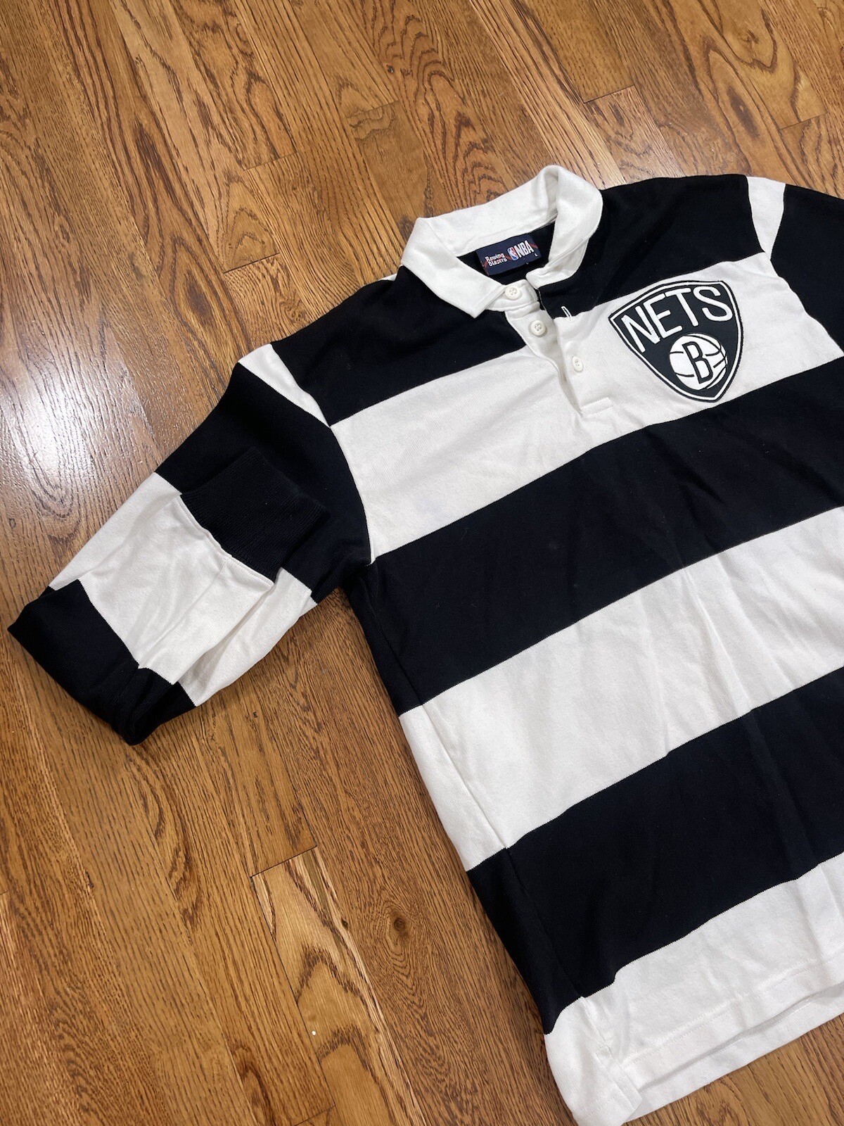 FILA Camicia polo Nba Rowing Blazers Brooklyn Nets rugby nero bianco uomo a righe L