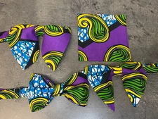 Handmade Men's African Print Bow Tie Handkerchief Pre-tied Purple Blue