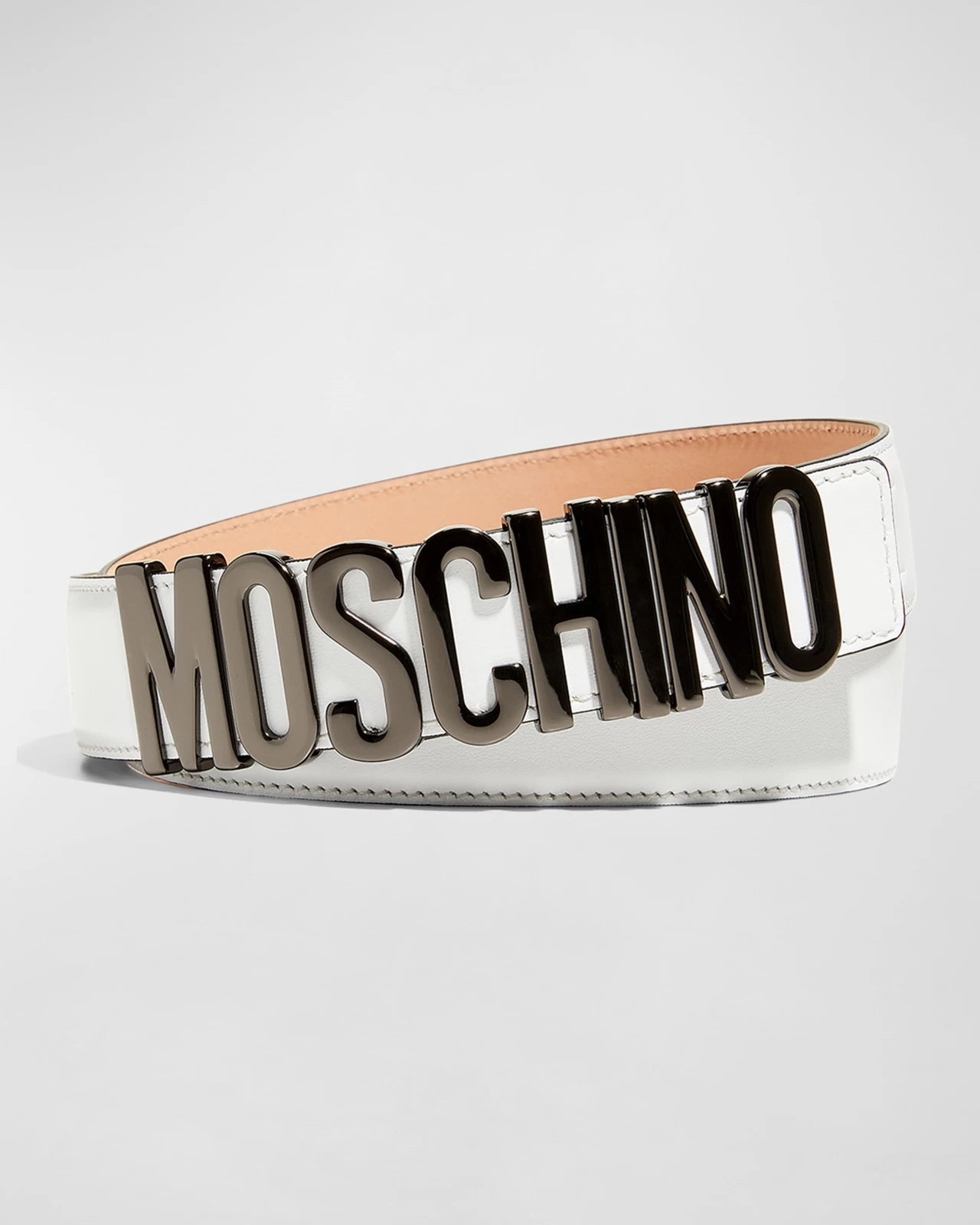 Cintura uomo Moschino in pelle bianca con logo e fibbia