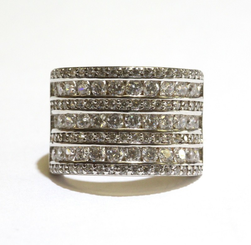925 Sterling Silver cubic zirconia cz anniversary ring wedding band 6.2g vintage