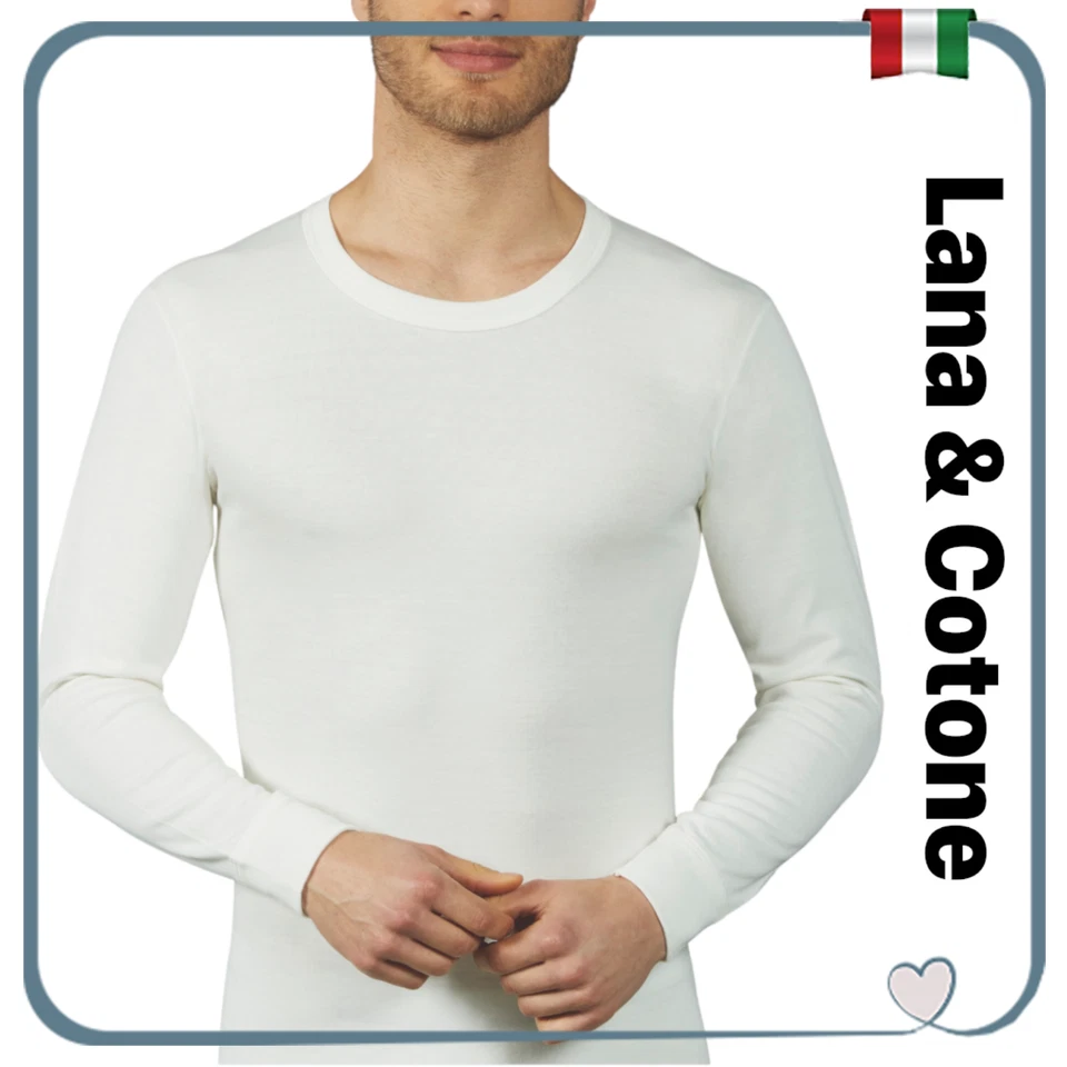 VP Intimo da uomo taglie forti Maglia maniche lunghe girocollo in LANA e COTONE