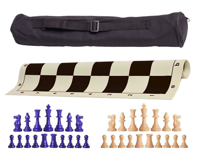 Black Archer Single Weight Chess Set - Board Bag w/ Royal & Natural Pieces