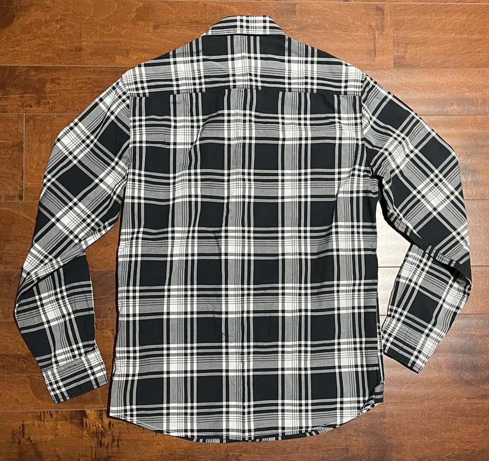 Camisa Marc Ecko Corte y Costura A Presión Con Botones Para Hombre Talla Mediana Negra Blanca A Cuadros Foto 2 de 4