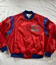 VTG Budweiser Beer World Famous Clydesdales Red Blue Satin Snap Jacket XLarge