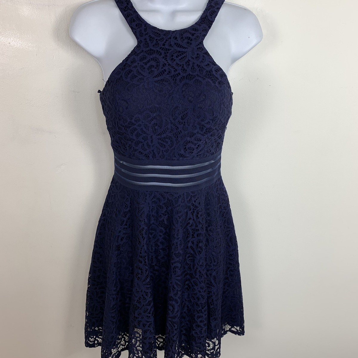 City Studio Juniors Dress sz Navy Floral Lace Sleeveless Lined