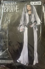 Girls Halloween Costume Skeleton Bride Black Dress Size MEDIUM 8-10 