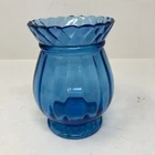 Vintage Fenton Blue Glass Vase Bowl Ribbed Flared Pineapple Shape 4 3/4"