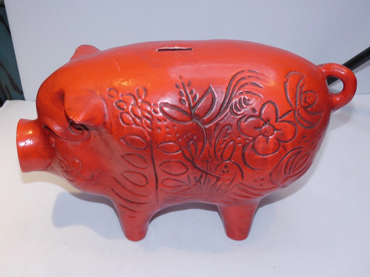 Vintage California USA Huge Red Pig Ceramic Piggybank