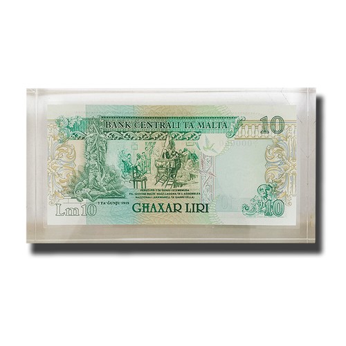 Billete Malta 1989 Lm 10 liras UNC en plexiglás C/1 000000 raro P-43 sin circular - Imagen 3 de 6