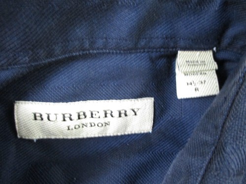 Burberry Shirt Mens 14.5 37 S Blue Plaid Business Modern Preppy Golf Navy - Picture 6 of 11