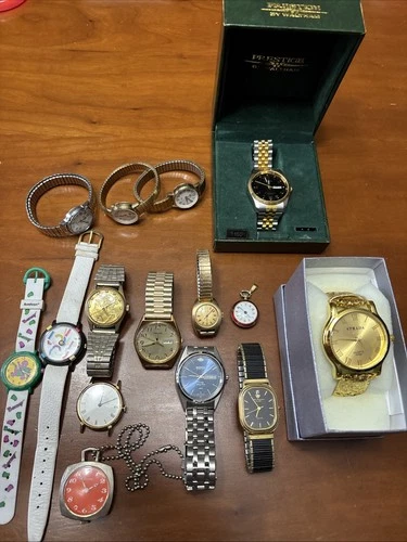 Vintage Watch Lot 14 Lucerne Jurgensen Bulova Waltham Timex Pulsar Parts/Repair