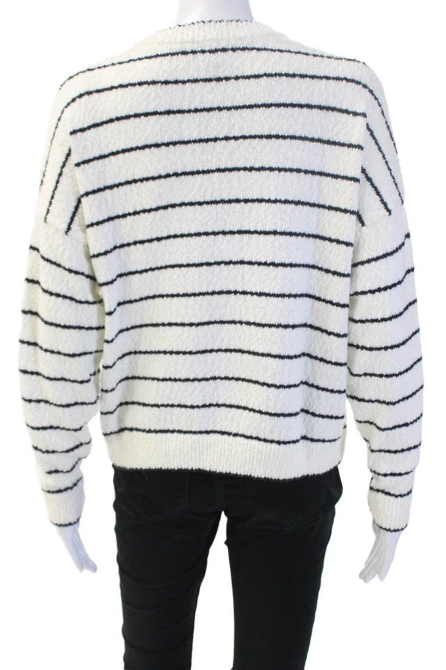 Cotton By Autumn Cashmere Unisex White Crewneck Striped Pullover Size M - Image 3 of 4