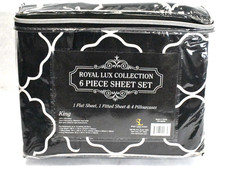 Royal Lux Collection King Size Microfiber 6 Piece Set Black  White Design