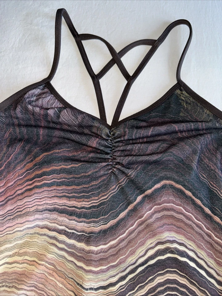 PrAna Breathe Leyla Ruched Tank Top Built-In Bra Strappy Back Y2K Small - Image 2 of 4