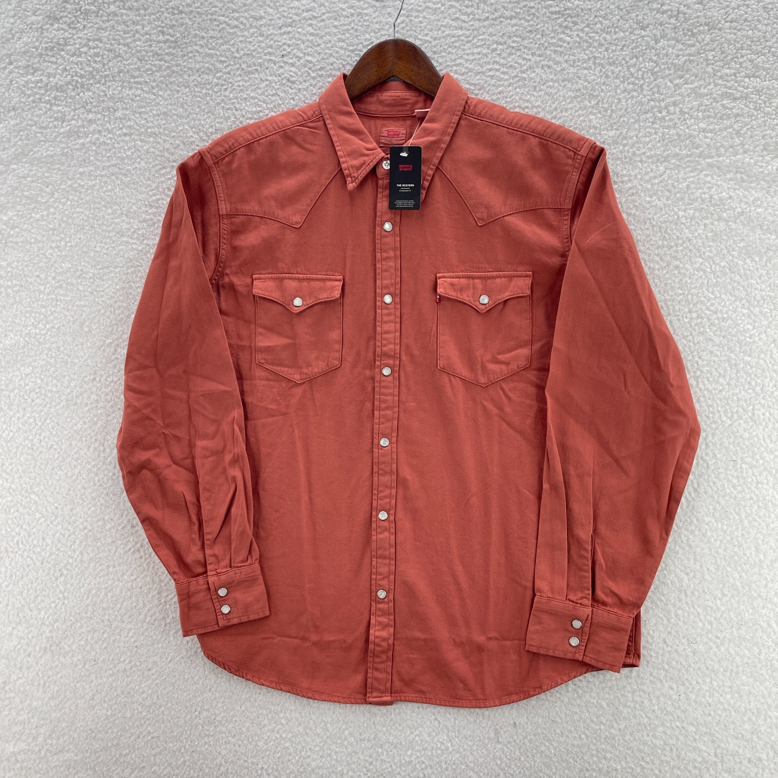 Levis Shirt Mens M Orange The Western Denim Pearl Snap Yoke Cowboy Ranch Work