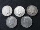 Lot of 5 1964 Kennedy Silver Half Dollars