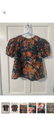 Ulla Johnson Top Puff Sleeve Floral Print 100% Cotton Women's 10 Boho Luxury