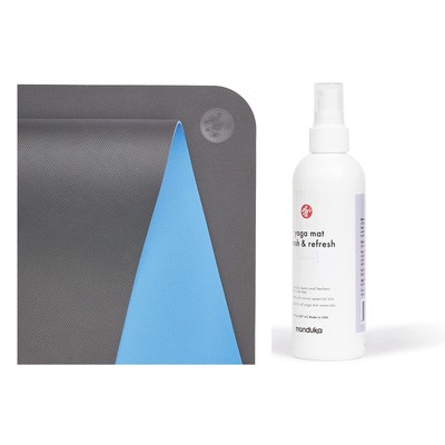 Manduka Begin Yoga Mat & Wash Set - 5mm Steel Grey, Alignment Stripe, Lavender C