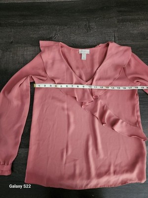 loft- beautiful mauve V-neck lightweight  long sleeve blouse, 