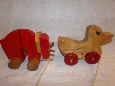 #ad #ad Vintage Lot of 2 Pull A Long Toys Red Wooden Elephant Sigi Kid amp; Duck $18.99
