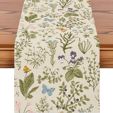 Wildflowers Floral Spring Table Runner, Summer Flowers Plants Butterfly Holiday