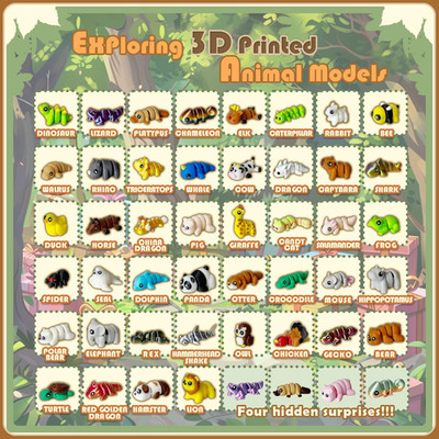 20Pcs Mini Animals Figures Set, 3D Printed Small Animal Flexible Fidget Toy, ...