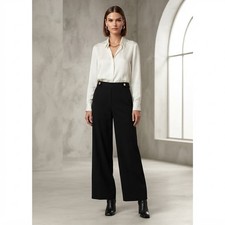 H M Womens High Waisted Wide Leg Trousers Gold Button Black Size 8