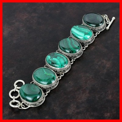 Malachite Stone 925 Silver Boho Vintage Mother Chain Handmade