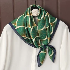 Luxury Satin Silk Leaf Print Square Scarf 27.5" Women Fashion Neck Head Wrap