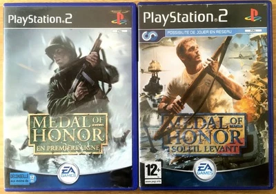 LOT 2 JEUX PS2 COMPLETS FR - MEDAL OF HONOR EN PREMIÈRE LIGNE & SOLEIL LEVANT vf - Photo 1/4