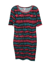 LULAROE Midi Shift Dress Women Small Multicolor Abstract Stretchy Artsy Comfy