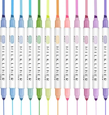 12 Pcs Aesthetic Highlighters Assorted Colors, Pastel Highlighters Set Unique