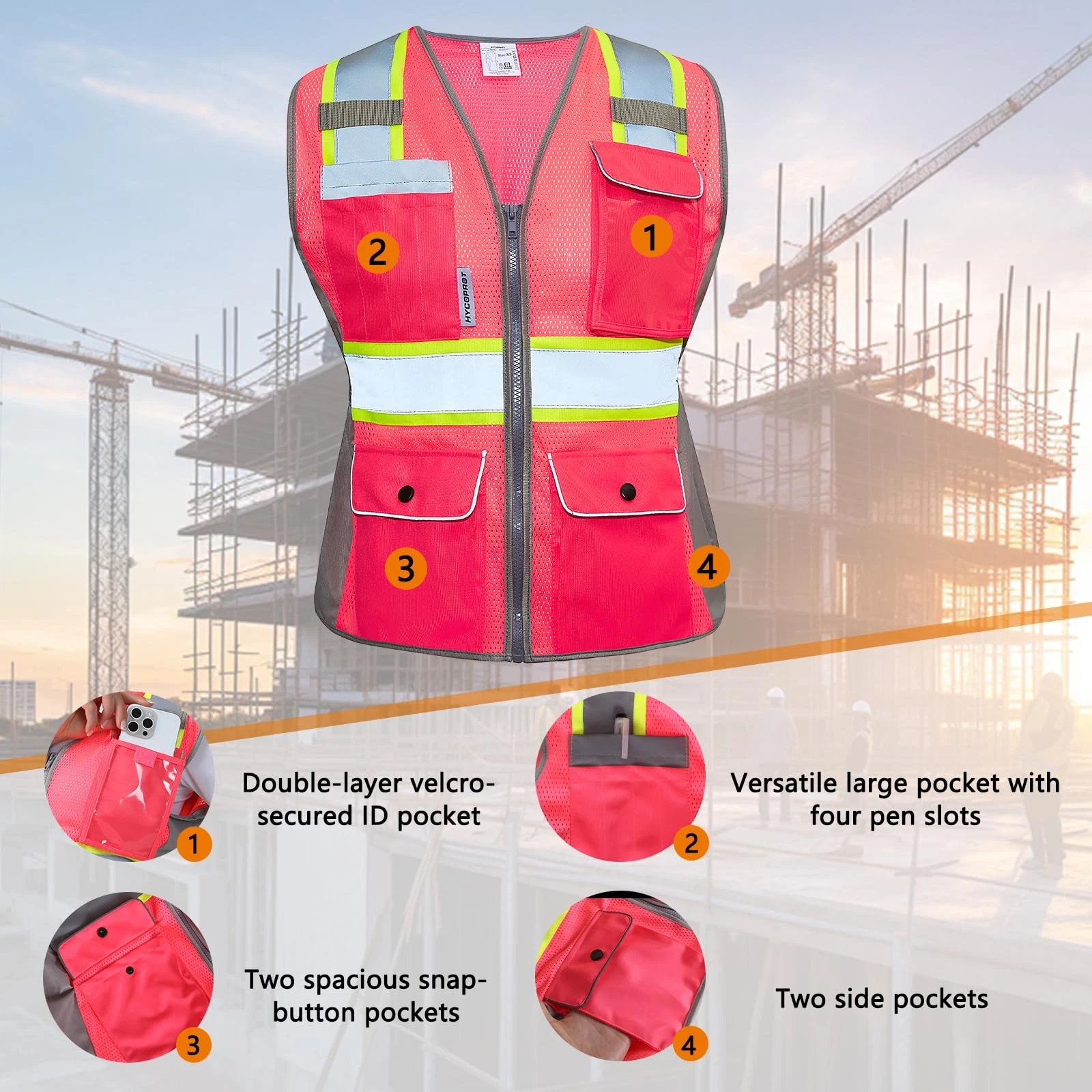HYCOPROT Safety Vest for Women Mesh Reflective Lady High Visibility Construct... - product detail image 3