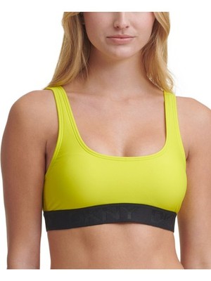 DKNY Women's Yellow Stretch Removable Cups Lined Scoop Neck Swimsuit Top L