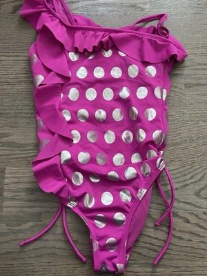 Justice Girls Size 10 One Piece Purple/Pink Polka Dot Bathing Suit - Image 1 of 4