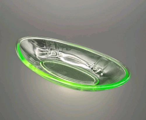 VTG Green Depression Uranium Glass Oval Candy Dish Bowl 9"× 4½"