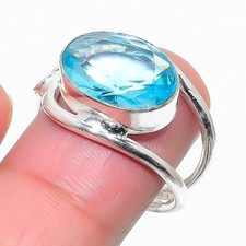 Aqua Aquamarine Gemstone Handmade 925 Sterling Silver All Size Ring For Gift