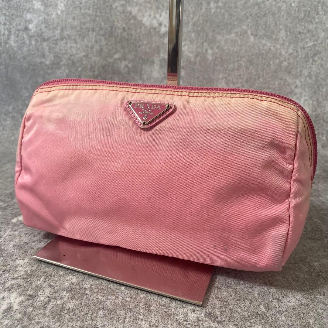 Prada Pouch Triangular Logo Cosmetic Case Tessuto… - image 1