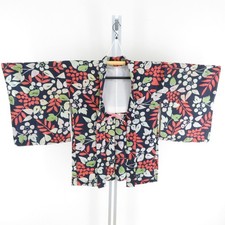 Kimono Haori Silk flower pattern Navy 29.9inch Women's