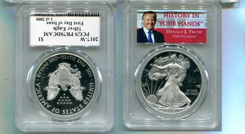 2017 W AMERICAN SILVER EAGLE 1 OUNCE .999 FINE COIN PROOF TRUMP PCGS PR70 /6753T