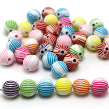 100 White with Mixed Color Acrylic Corrugated Ball Spacer Beads 10mm Craft DIY