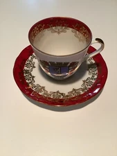 Vtg. Bareuther Waldsassen Bavaria Gold and Red Tea Cup and Saucer Stade Emblem