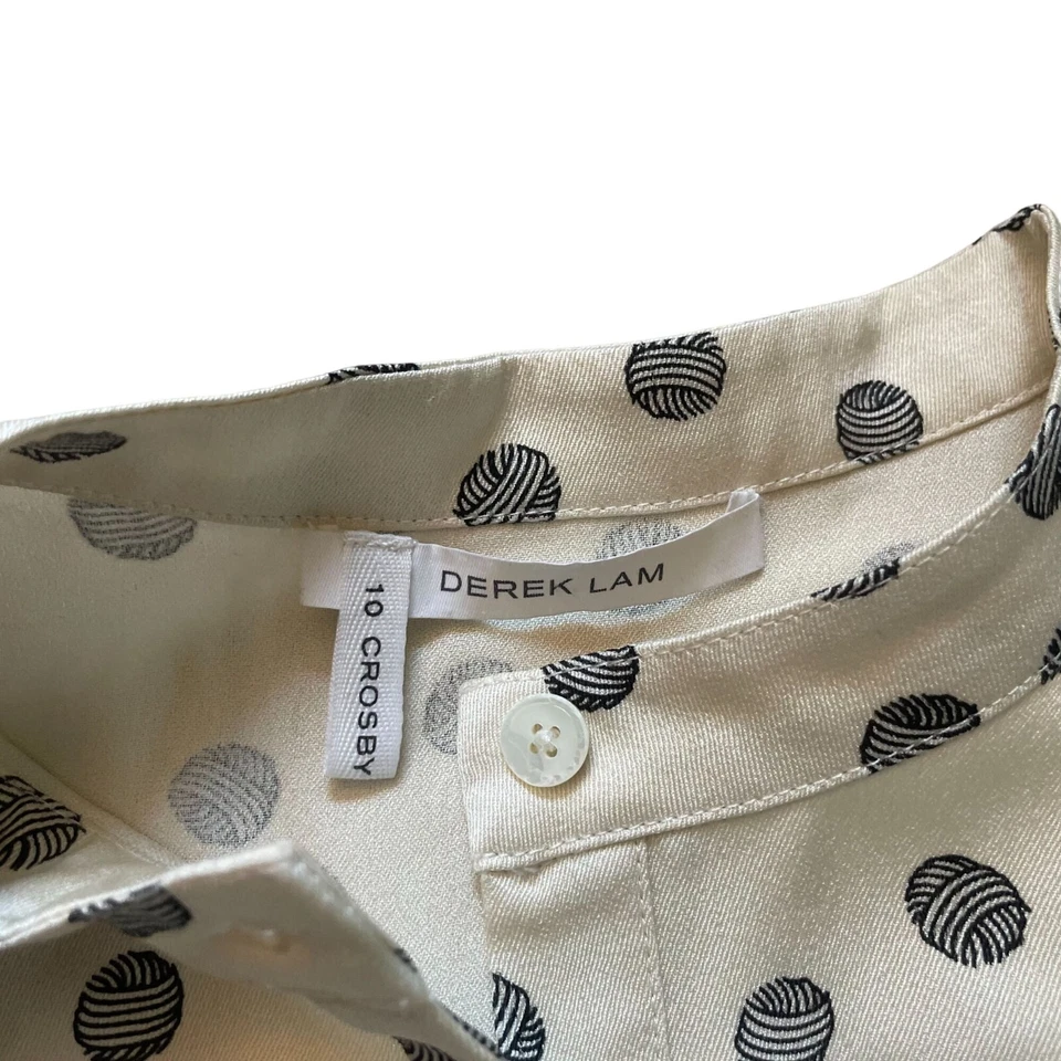 Blusa Top Derek Lam 10 Crosby Seda Para Mujer Talla 0 Crema Negra Lunares Elegante Foto 4 de 4