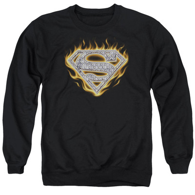 SUPERMAN STEEL FIRE SHIELD Licensed Adult Pullover Crewneck Sweatshirt SM-3XL